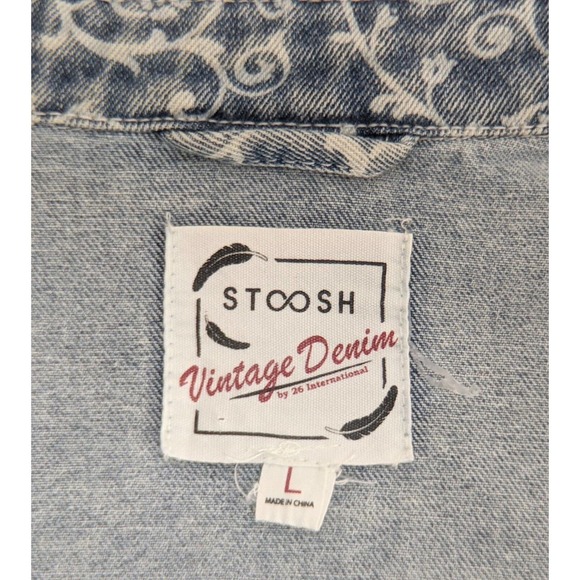 Womens Vintage Blue Denim Jean Floral Jacket STOOSH 90s Y2K Button Down Size L - Picture 13 of 13